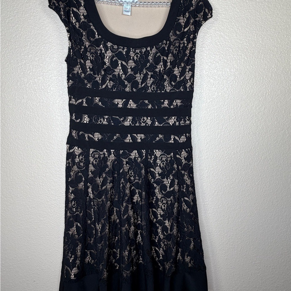 Joseph Ribkoff Black and Cream Lace Midi Dress
